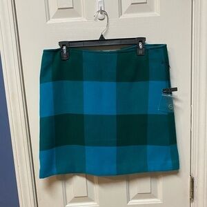 New Stylus Mini Skirt Blue Green Plaid Sz 10A-Line Fully Lined Back Zip